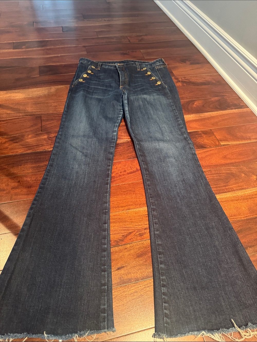 Ramy Brook Dark Blue Flare Jeans with Gold Buttons
